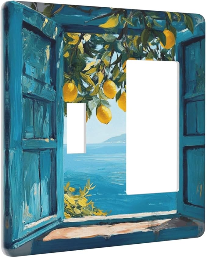 Window View Coastal Lemon Tree Mediterranean Landscape Outlet Covers 1 Toggle 1 Rocker Combination Decorative Wall Plate Electrical Switch Plates Light Switch Cover Plate for Bedroom Living Room Decor