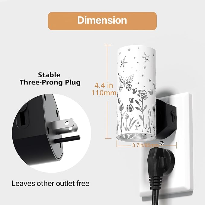 LED Night Lights Plug into Wall, 2-Pack 3000K Bright Plug in Nightlights, Dusk-to-Dawn, Dimmable 0-100LM, Auto-On/Off, Home Decor for Bedroom, Bathroom, Hallway, Kitchen, White Butterfly
