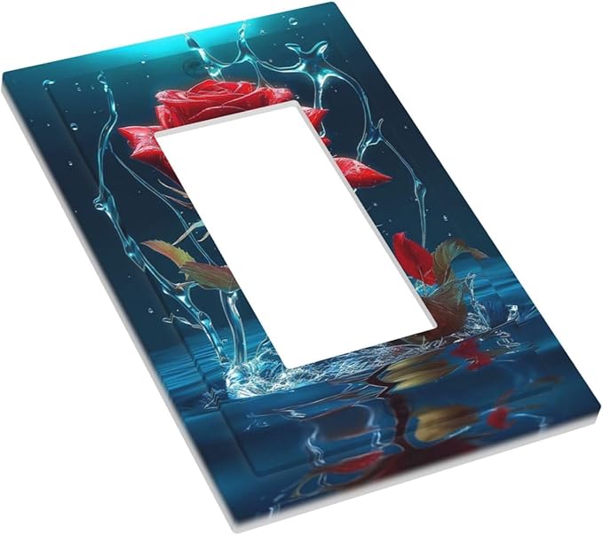 Red Rose Blue Water Drips 1 Gang Rocker Light Switch Plate Single Decora Outlet Wall Plate Cover Faceplate Decorative Switchplate GFCI for Kidroom Bathroom Living Room Bedroom Decorate