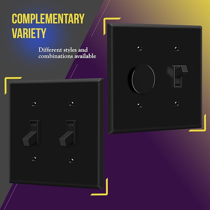 ENERLITES Double Toggle Switch Cover, Two Gang Light Switch Wall Plate, Standard Size 2-Gang 4.5" x 4.5", Unbreakable Polycarbonate Thermoplastic, UL Listed, 8812-BK, Black