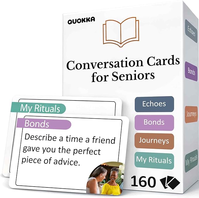 QUOKKA Conversation Cards for Seniors – 160 Memory Card Game Alzheimer's Dementia Activities – Large Print Conversation Starters for Elderly Parents – Dementia Products for Elderly – Premium Gift Box