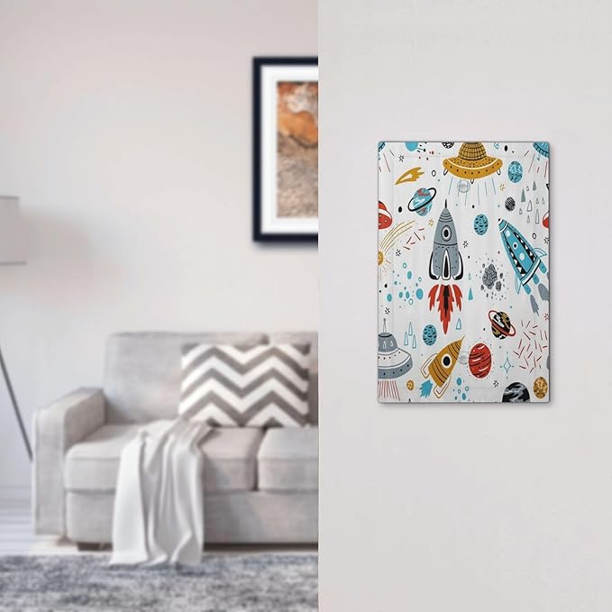 Cartoon Space Rocket Boys Universe Planet 1 Gang Light Switch Covers No Device Wall Plate Decorative Unique Blank Switchplate Electrical Faceplate for Nursery Kidroom Bedroom Home Decor