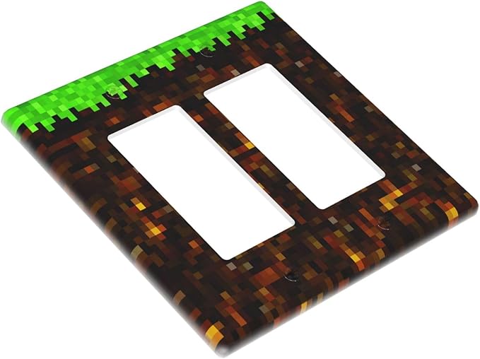 Outlet Covers Pixel Grass Block 1 Gang Duplex Light Switch Cover Plate Decorative Wall Plates Electrical Switchplate Receptacle for Kids Room Home Decor（2 Pack）