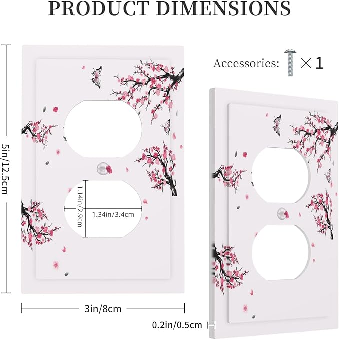 Pink Watercolor Cherry Blossom Flowe Tree Branch Floral Outlet Covers 1 Gang Duplex Light Switch Cover Decorative Switch Plates Electrical Receptacle Faceplate Wall Plate for Bedroom Living Room Decor