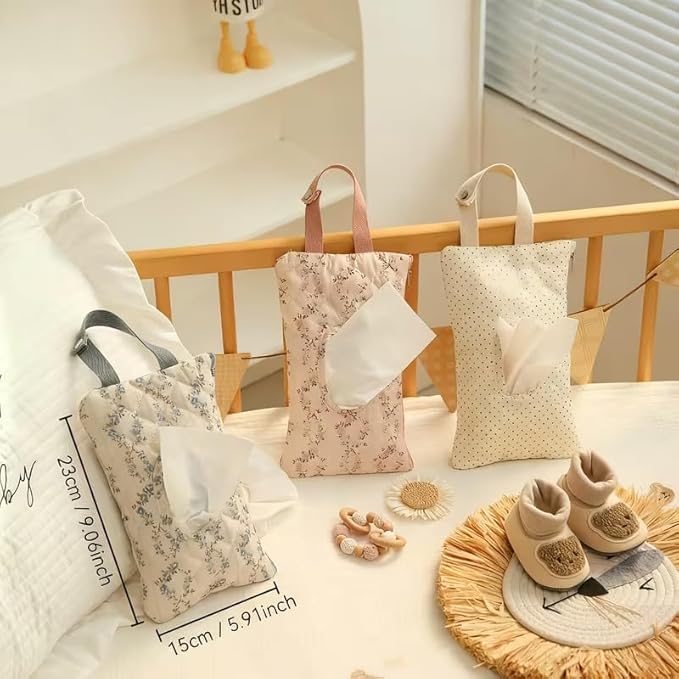 Quilted Baby Wipe Holder Quilted Wipe Pouch Portable Hanging Floral Wet Wipes Bag for Car, Stroller