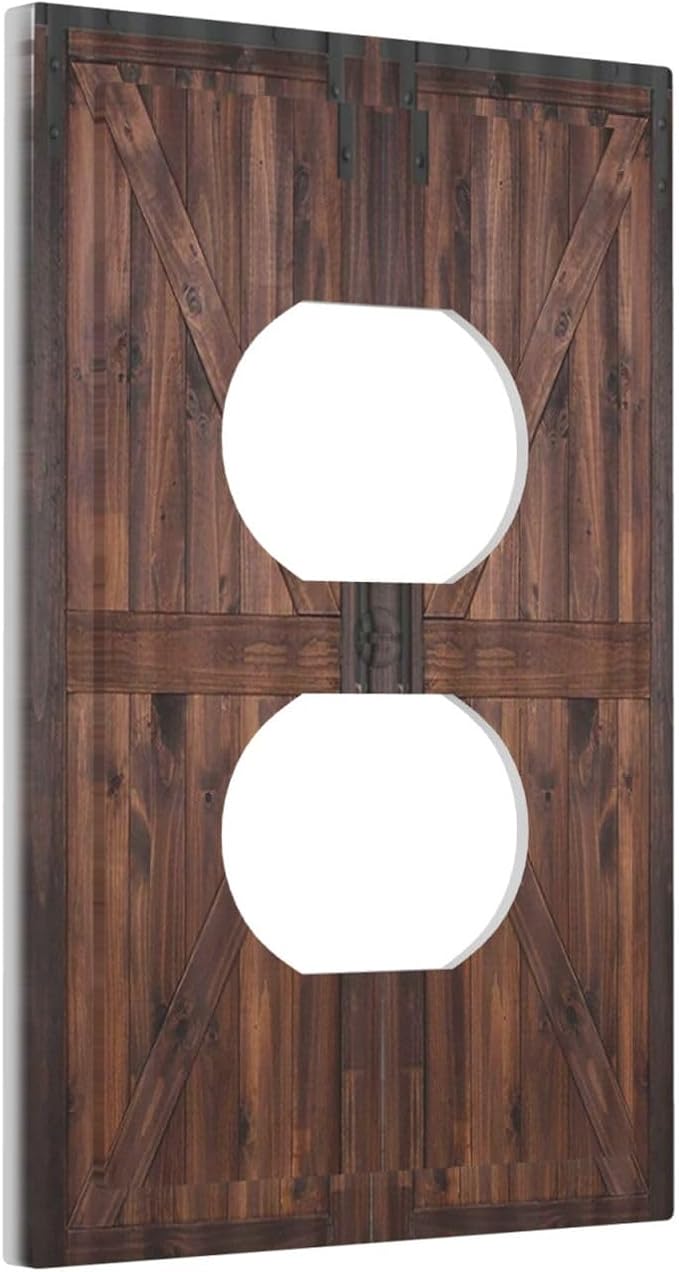 Outlet Covers Rustic Brown Barn Door Retro Wood Plank 1 Gang Duplex Light Switch Cover Plate Country Decorative Wall Plates Electrical Switchplate Receptacle Cover for Bathroom Home Decor