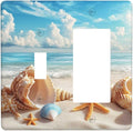 Beach Coastal Seashore Sea Starfish Shell Sand Outlet Covers 1 Toggle 1 Rocker Combination Decorative Wall Plate Electrical Switch Plates Light Switch Cover Plate for Bathroom Home Decor