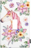 Unicorn Floral Cute Light Switch Cover Plates Decorative Single Toggle Wall Plate, 1 Gang Lightswitch Cover for Girls Bedroom Bathroom Home Decor 4.5"x 2.76"