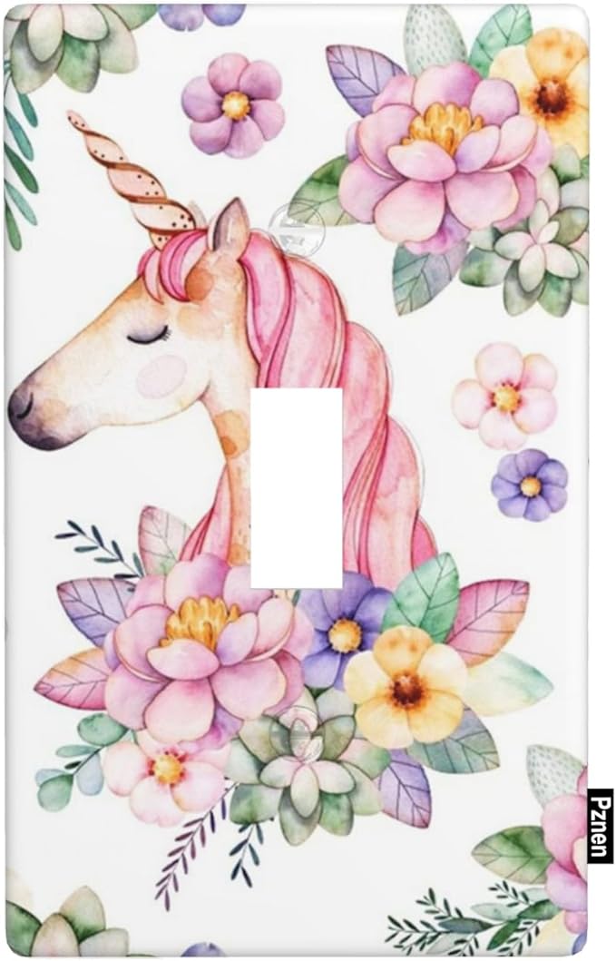 Unicorn Floral Cute Light Switch Cover Plates Decorative Single Toggle Wall Plate, 1 Gang Lightswitch Cover for Girls Bedroom Bathroom Home Decor 4.5"x 2.76"