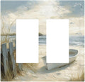 Sea Beach Double Rocker Light Switch Cover Old Ship Reed Lighthouse Seascape 2 Gang Outlet Covers Switchplates Decorative Wall Plate for Country Bedroom Kitchen Living Room Decor