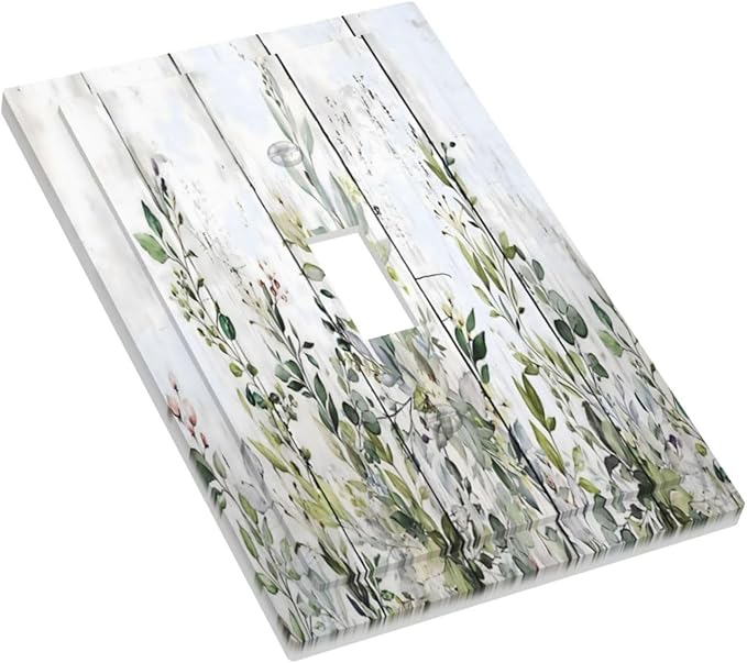 Sage Green Eucalyptus Rustic Country Botanical Leaf Flower Decorative Light Switch Cover 1 Gang Single Toggle Device Electrical Faceplate Switchplates Decorator Outlet Wall Plate for Farmhouse Bedroom