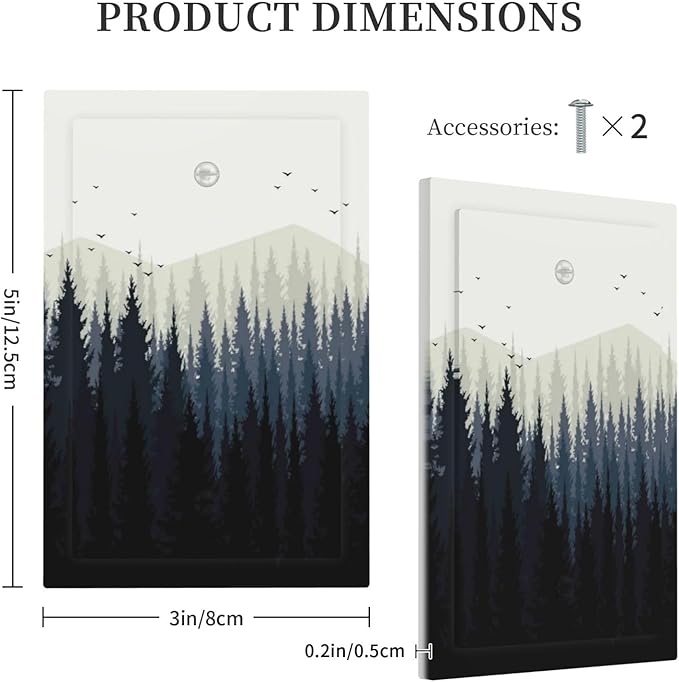 Light Switch Cover Plate Forest Pine Tree Mountains Black Bird 1 Gang No Device Blank Electrical Wall Plates Faceplate Decorative Switch Plate For Bed Room Farmhouse Decor