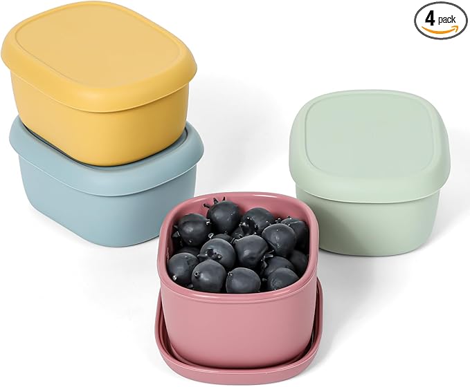4 pcs 7 oz Silicone Snack Containers for Kids Small Food Containers with Lids, Fruit Container for Lunch, Stackable Lunch Container for Kids, Daycare, School and Travel