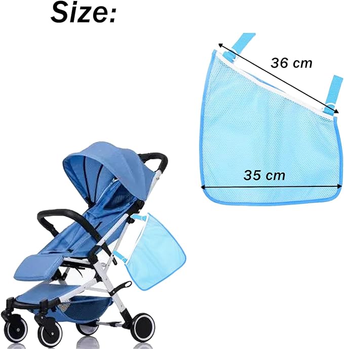 2 Pack Portable Side Sling Stroller Cargo Net ,Non-Slip and Adjustable Straps Storage Mesh Bag ,Food Storage , Storage Bag for Baby Stroller Cargo Mesh Bag Storage Universal Stroller Organizer (Blue)