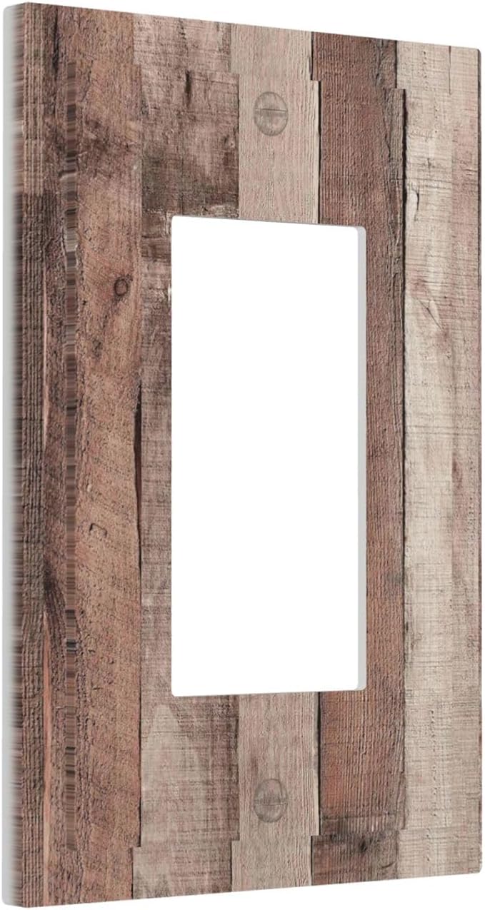 Decorative Outlet Covers Retro Wood Brown Farmhouse Barn Wooden 1 Gang Single Rocker Light Switch Cover Plate Wall Plates GFCI Faceplate for Farmhouse Cabin Decor