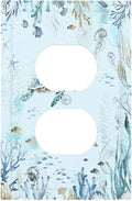 Outlet Covers Teal Blue Ocean Sea Turtle Seabed Plants 1 Gang Duplex Light Switch Cover Electrical Receptacle Faceplate Wall Plate Decorative Switch Plates for Bathroom Kids room Decor