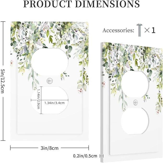 Outlet Covers Green Eucalyptus Leaves Floral Wildflower 1 Gang Duplex Light Switch Cover Decorative Switch Plates Electrical Receptacle Faceplate Wall Plate For Bed Room Living Room Decor