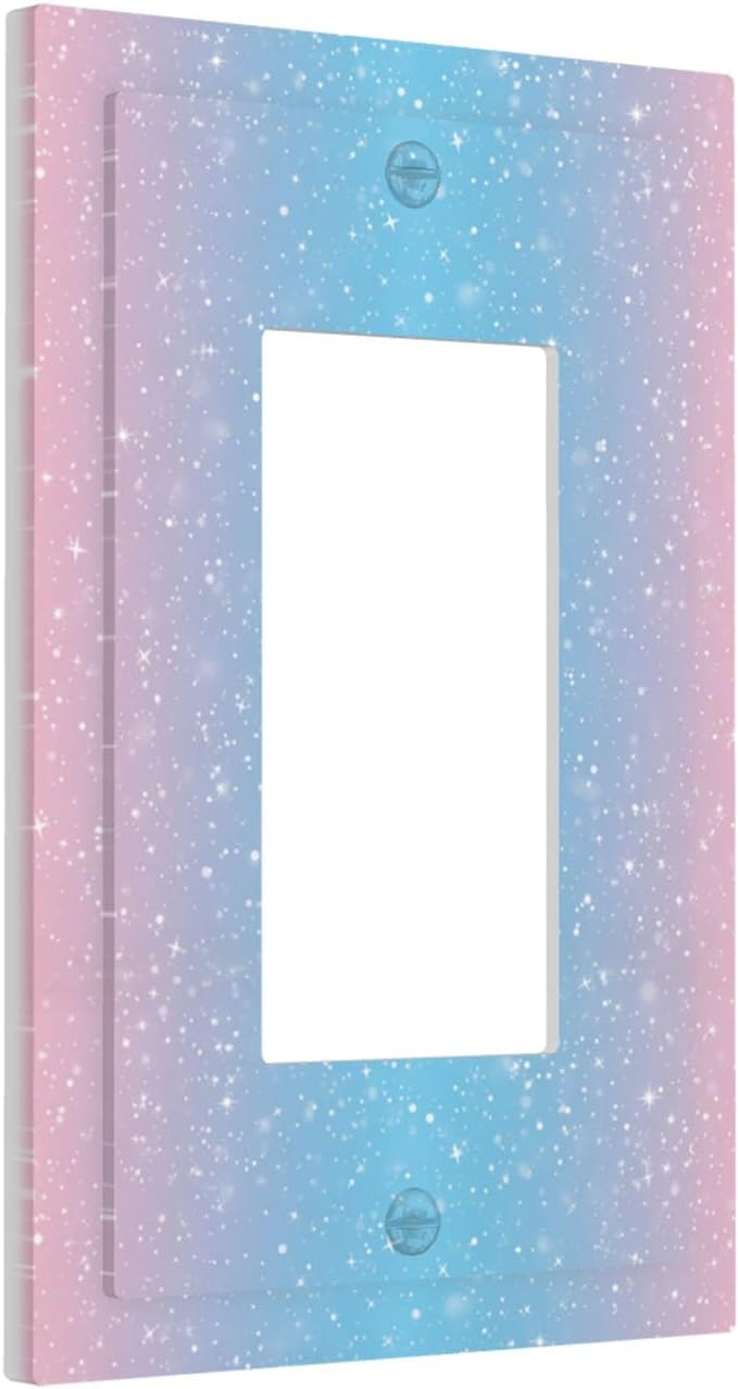 Pastel Galaxy Single Rocker Switch Cover - 1-Gang Standard US Size Pink & Blue Sparkle Light Switch Covers, Dreamy Pastel Stars for Girls Room Decor