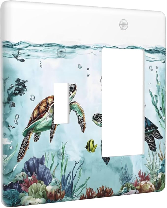 Sea Turtles Sea Coral Seaweed Ocean Jellyfish Outlet Covers 1 Toggle 1 Rocker Combination Decorative Wall Plate Electrical Switch Plates Light Switch Cover Plate for Kids Room Bathroom Decor
