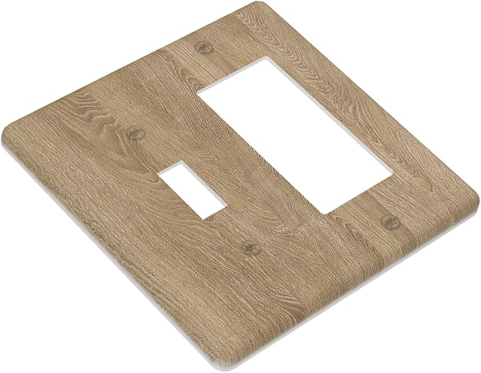 Outlet Covers Light Brown Wood Grain 1 Toggle 1 Rocker Combo Light Switch Cover Plate Decorative Switch Plate Covers Electrical Wall Plate for Farmhouse Cabin Decor