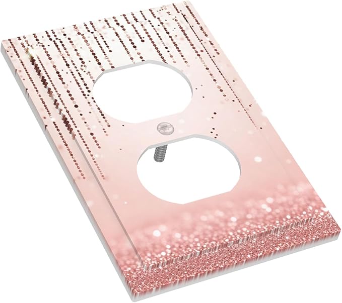 Rose Gold Pink 1-Gang Duplex Wall Plate, Draping Bead Printed Pattern, Modern Glam Neutral Decor for Bedroom Bathroom