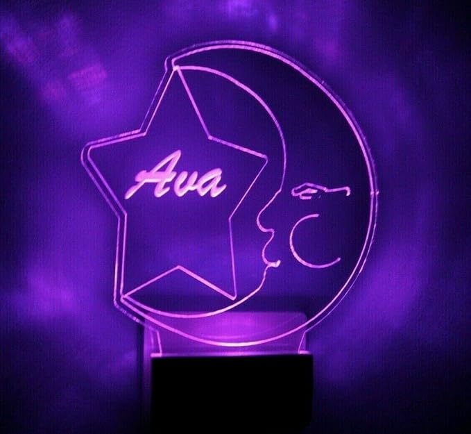 Night Light Multi Color Personalized LED Plug-in, Ultra-Slim Touch Night Light Smart Dusk to Dawn Sensor, Kids Children's Bedroom Kitchen Bathroom Hallway Play Room Variations (Moon and Star)