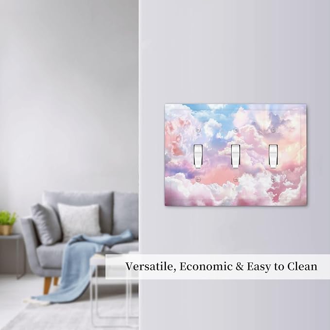Colorful Abstract Clouds 3 Gang Light Switch Cover Triple Toggle Wall Plates Decorator Receptacle Outlet Covers Electrical Switchplate Faceplate for Bedroom Bathroom Kitchen Decor