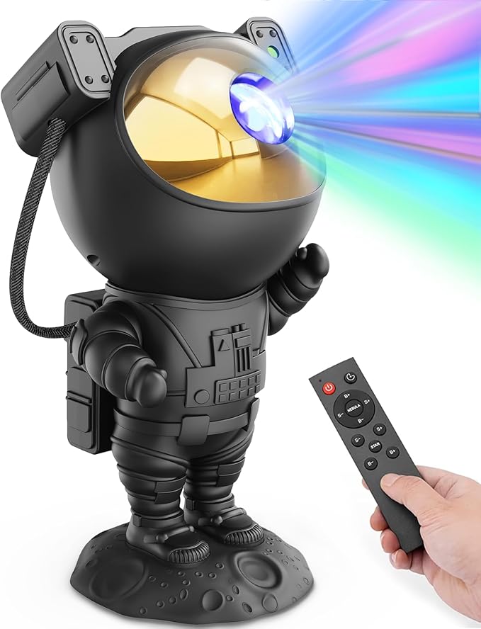 Galaxy Projector for Gaming Room Decor - Black Astronaut Star Projector, Cool Stuff for Men's Bedroom Accessories, LED Nebula Light with Remote, for Teen Boys & Gamers