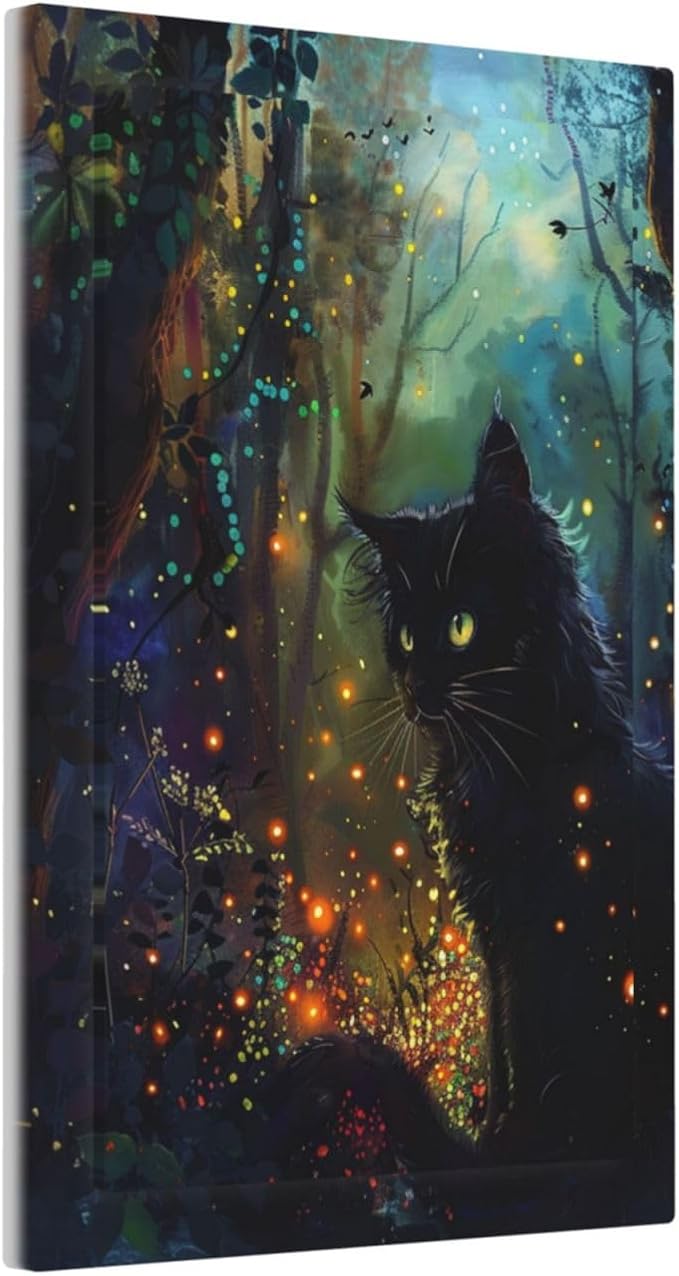 Light Switch Cover Magic Fantasy Forest Mysterious Black Cat Decorative Switch Plates 1 Gang Blank No Device Outlet Covers Electrical Wall Plates for Kid Room Bathroom Decor