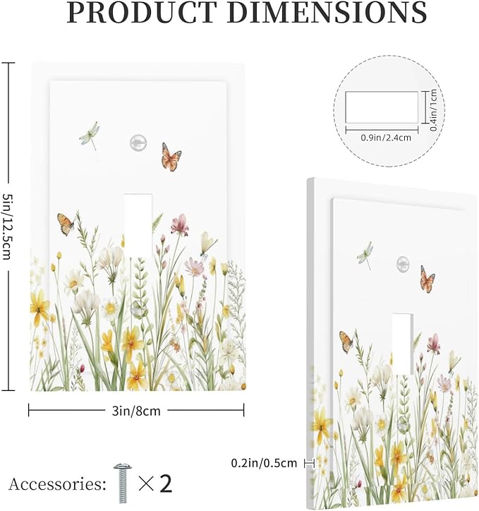 Colorful Wildflowers Dragonfly Butterfly Floral Decorative Light Switch Cover 1 Gang Single Toggle Device Electrical Faceplate Switchplates Decorator Outlet Wall Plate for Bedroom Living Room Decor