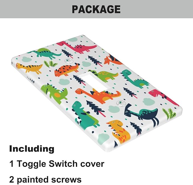 Cartoon Dinosaurs Light Switch Cover Plates Dinosaur Triceratops Stegosaurus Monoclonius Single Toggle Wall Plate 1 Gang Switchplate 4.5"x 2.76" for Teen Boys Bedroom Bathroom Decor