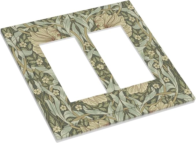William Morris Pimpernel Flowers Double Rocker Light Switch Cover Vintage Floral Green Botanical 2 Gang Switchplates Decorative Electrical Wall Plate for Country Bedroom Home Living Room Décor