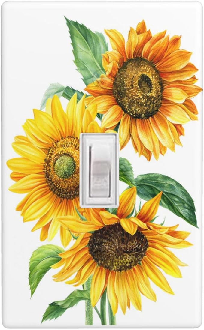 Watercolor Sunflower 1-Gang Toggle Light Switch Plate, Sunflower Bouquet Wall Plate for Bedroom, Bathroom, Kitchen & Sunroom
