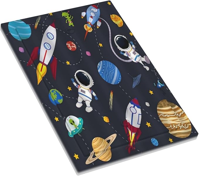 Rocket Planets Astronaut Blue Decorative 1 Gang Decorative light switch plate Blank Wall Plate No Device Switchplate Electrical Faceplate for Nursery Kidsroom Bedroom Decor