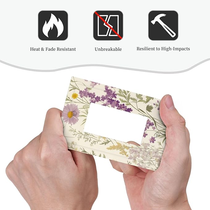 Watercolor Floral Leaves Single Light Switch Cover Plate Small Purple Flowers Daisies 1 Gang Rocker Outlet Covers Switchplate Decorative Electrical GFCI Faceplates for Bedroom Kitchen Decor