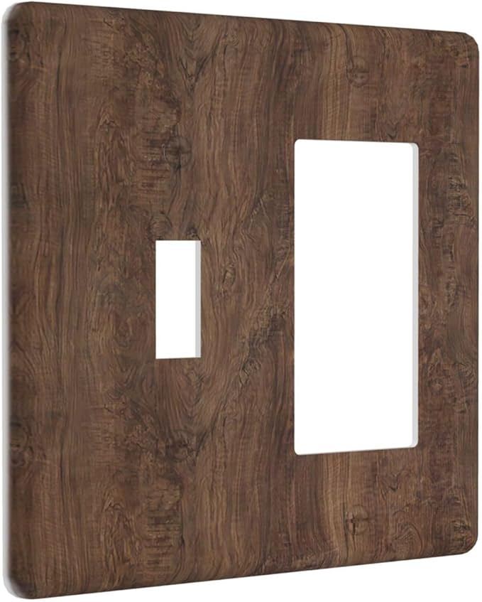 Outlet Covers Rustic Vintage Wood Grain Brown 1 Toggle 1 Rocker Combination Decorative Wall Plate Light Switch Cover Plate Electrical Switch Plates for Farmhouse Cabin Decor