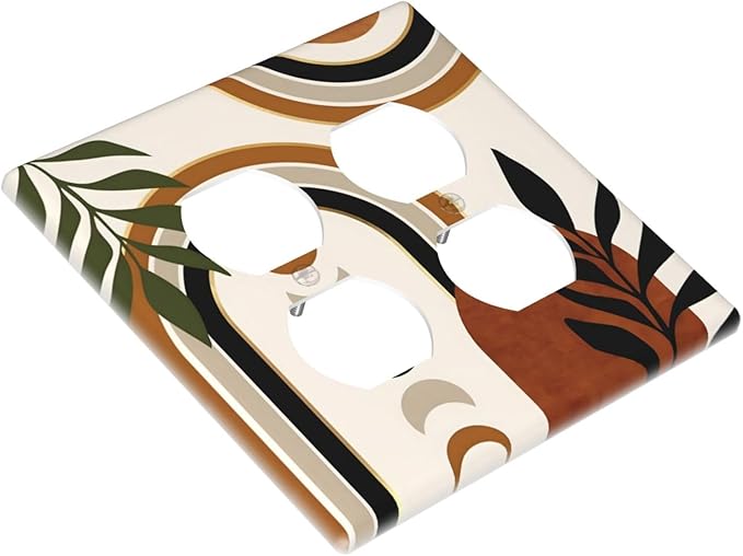 Boho Mid Century Arch Plant Leaves Sun Moon Outlet Covers 2 Gang Double Duplex Decorative Light Switch Covers Electrical Wallplates Socket Faceplate for Bedroom Living Room Decor