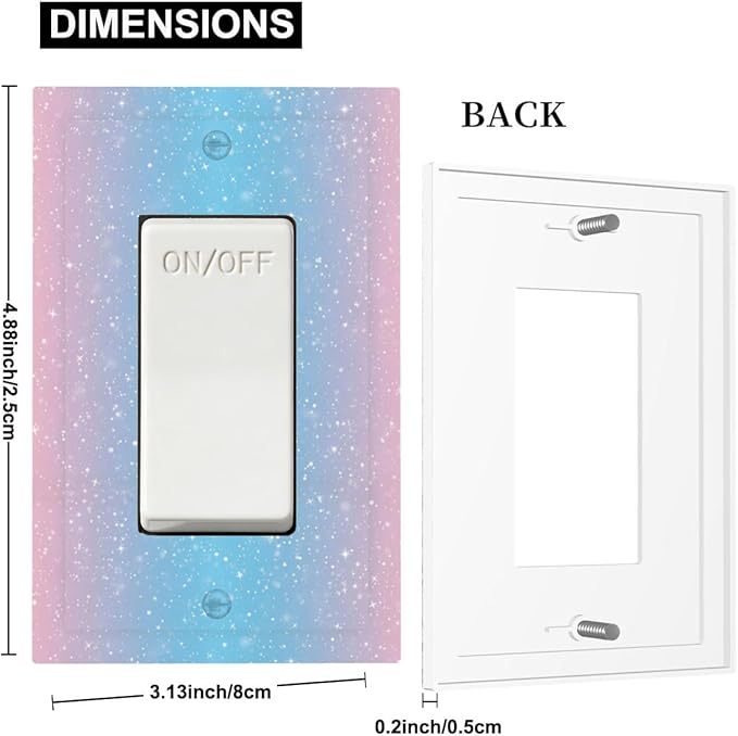 Pastel Galaxy Single Rocker Switch Cover - 1-Gang Standard US Size Pink & Blue Sparkle Light Switch Covers, Dreamy Pastel Stars for Girls Room Decor