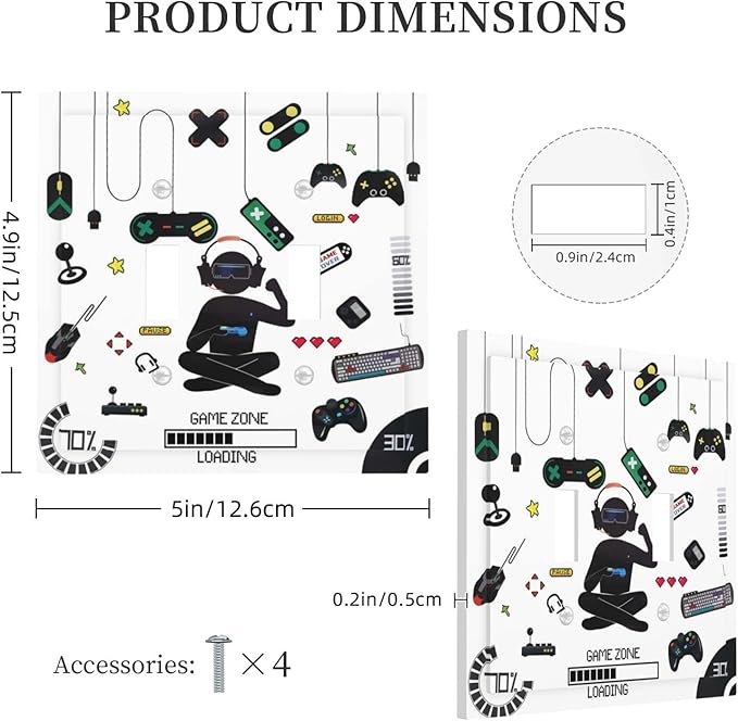 2 Gang Double Toggle Light Switch Cover Gamer Room Video Game Decor Decorative Electrical Switchplate Faceplate for Kitchen Bedroom Bathroom Standard Size