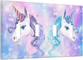 Girl Purple Pink Rainbow Blue Unicorn Decorative 4 Gang Quad Toggle Light Switch Cover Electric Large Size Quadruple Faceplate Decorative Switch Face Wallplate