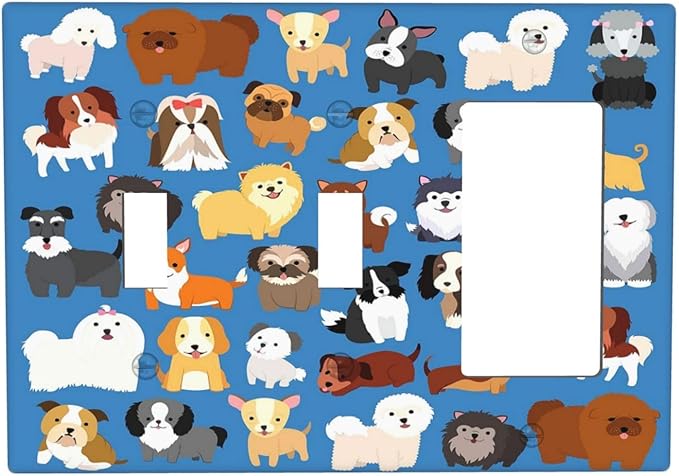 Cute Animal Dogs Puppy Decorative Outlet Cover 2 Toggle 1 Rocker Light Switch Plate Cover Electricity Receptacles Plates For Home Kitchen Living Bedroom 6.38 * 4.5