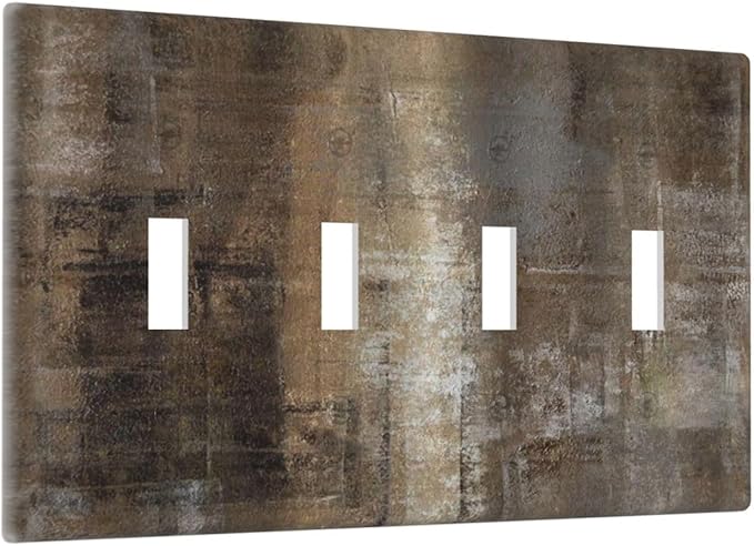 Light Switch Cover Plate Tan Brown Rustic Abstract Wood Vintage Wooden 4 Gang Quad Toggle Decorative Switch Plates Wall Panels Electrical Wall Plates Faceplate for Farmhouse Home Decor
