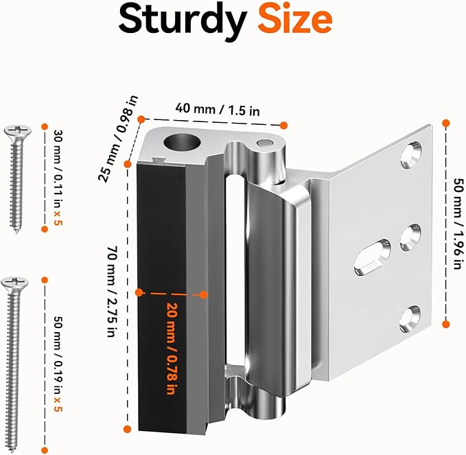 Tonitrui Home Security Door Reinforcement Lock for Front/Inward Swing Doors - Upgraded Reinforced 1200lbs Capacity, Night Kids Safety Metal Flip Deadbolt Latch (4Pack Silver)