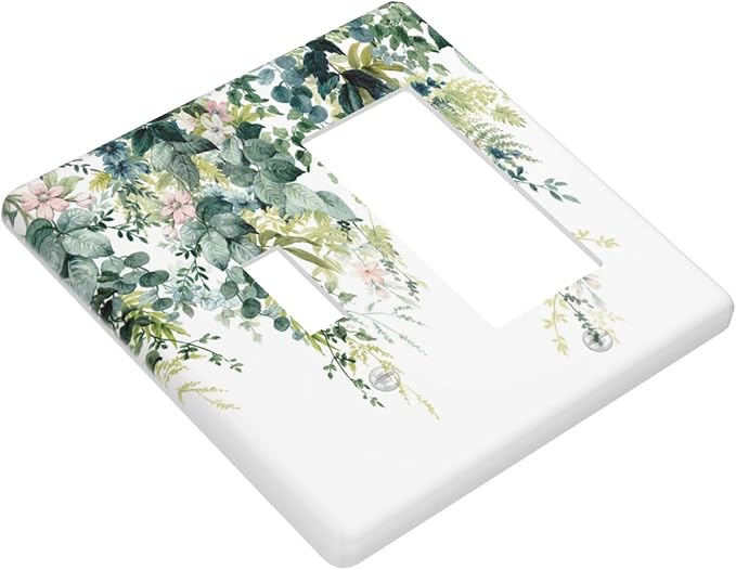 Colorful Plant Flower Sage Eucalyptus Leaves Outlet Covers 1 Toggle 1 Rocker Combination Decorative Wall Plate Electrical Switch Plates Light Switch Cover Plate for Bedroom Living Room Decor