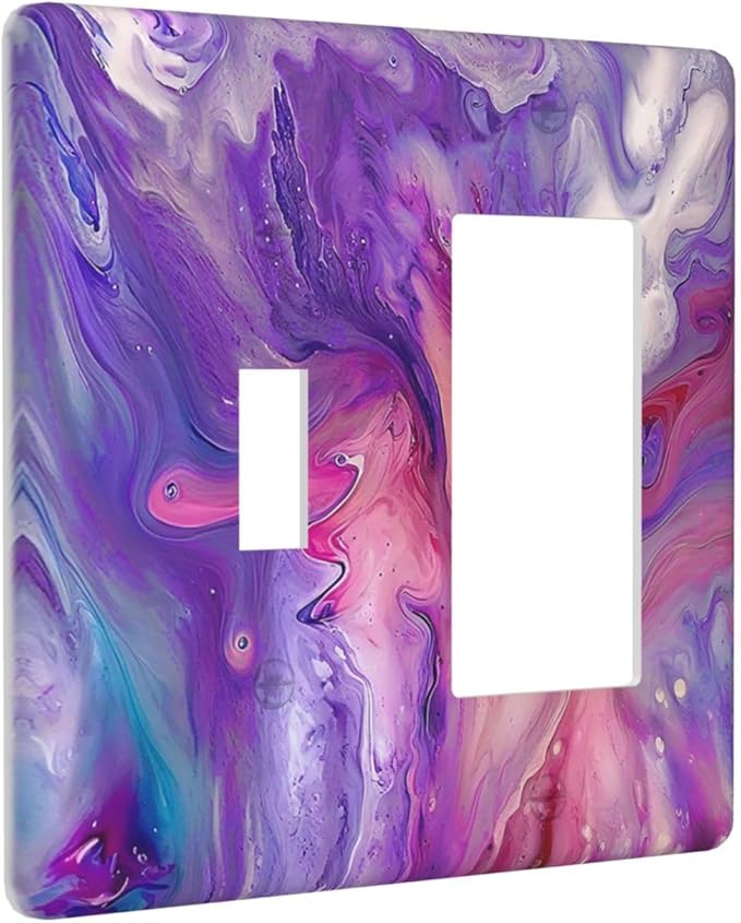 Liquid Marble Modern Abstract Texture Abstract Purple Paint Wall Art Outlet Covers 1 Toggle 1 Rocker Combination Electrical Switch Plates Light Switch Cover Plate Decorative Wall Plate for Living Room