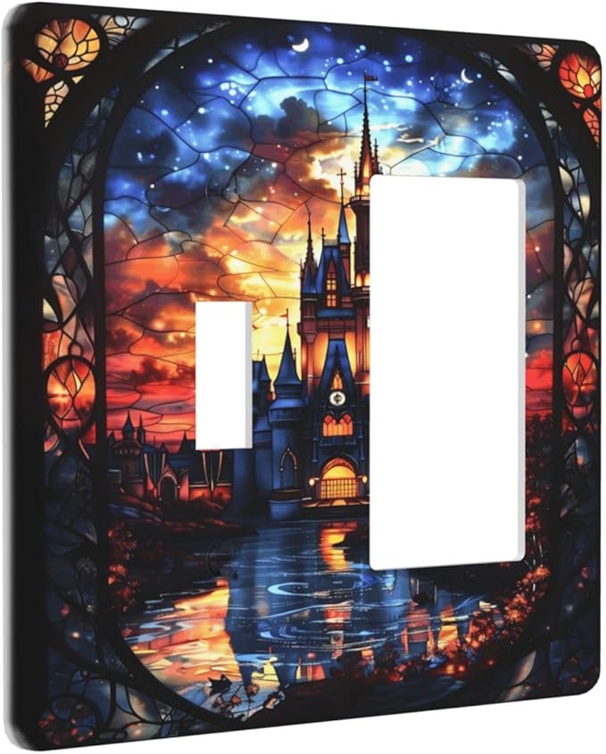 Medieval Fantasy Castle Magic Academy Outlet Covers 1 Toggle 1 Rocker Combination Decorative Wall Plate Electrical Switch Plates Light Switch Cover Plate for Kids Room Bedroom Decor