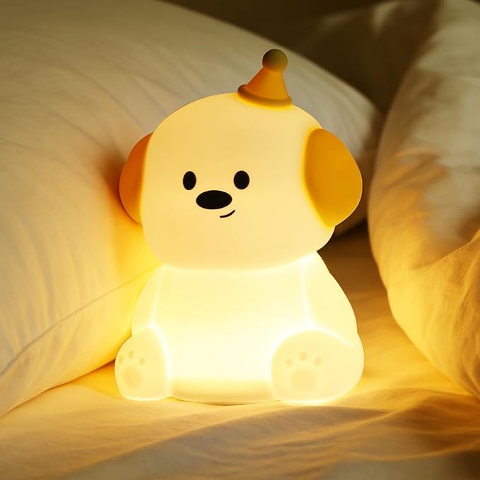 Puppy Silicone Night Light for Kids Baby, BPA-Free Safe Cute Lamp, 3 Brightness Dimmable RGB Color Changing, 30/60 Min Timer Tap Control Night Light for Nursery Bedroom Toddler Infant