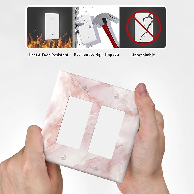 Outlet Covers Pinkish-White Marble Abstract Luxury Elegant 2 Gang Double Rocker Light Switch Cover Plate Decorative Wall Plate GFCI Socket Cover Electrical Switch Plate Covers for Bathroom Home