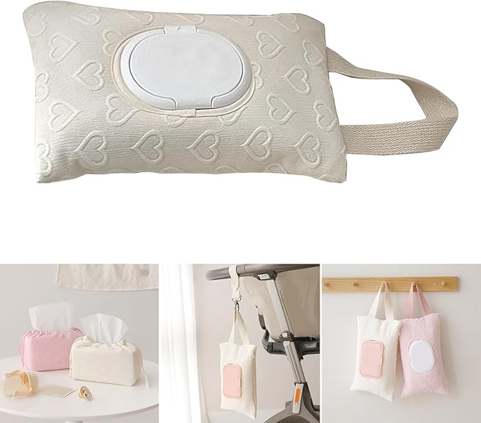 REDYY Modern White Cloth Tissue Box Organizer for Stroller, Diaper Bag, Travel