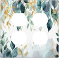 Boho Goldgreen Leaf Botanical Eucalyptus Leaves Outlet Covers 2 Gang Double Duplex Decorative Light Switch Covers Electrical Wallplates Socket Faceplate for Bedroom Living Room Decor